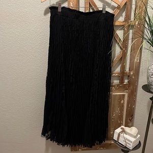 C’EST TOI black pleated maxi skirt size large, lace with full lining. NWOT